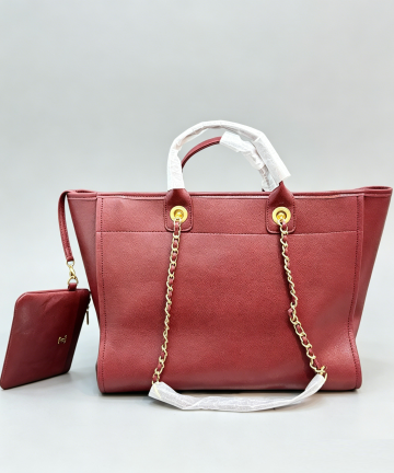CHANEL Deauville Burgundy Leather Tote Bag