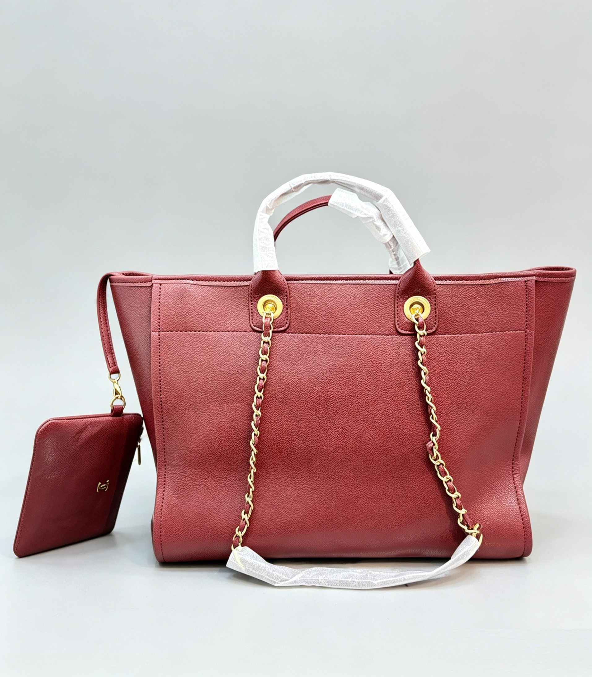 CHANEL Deauville Burgundy Leather Tote Bag