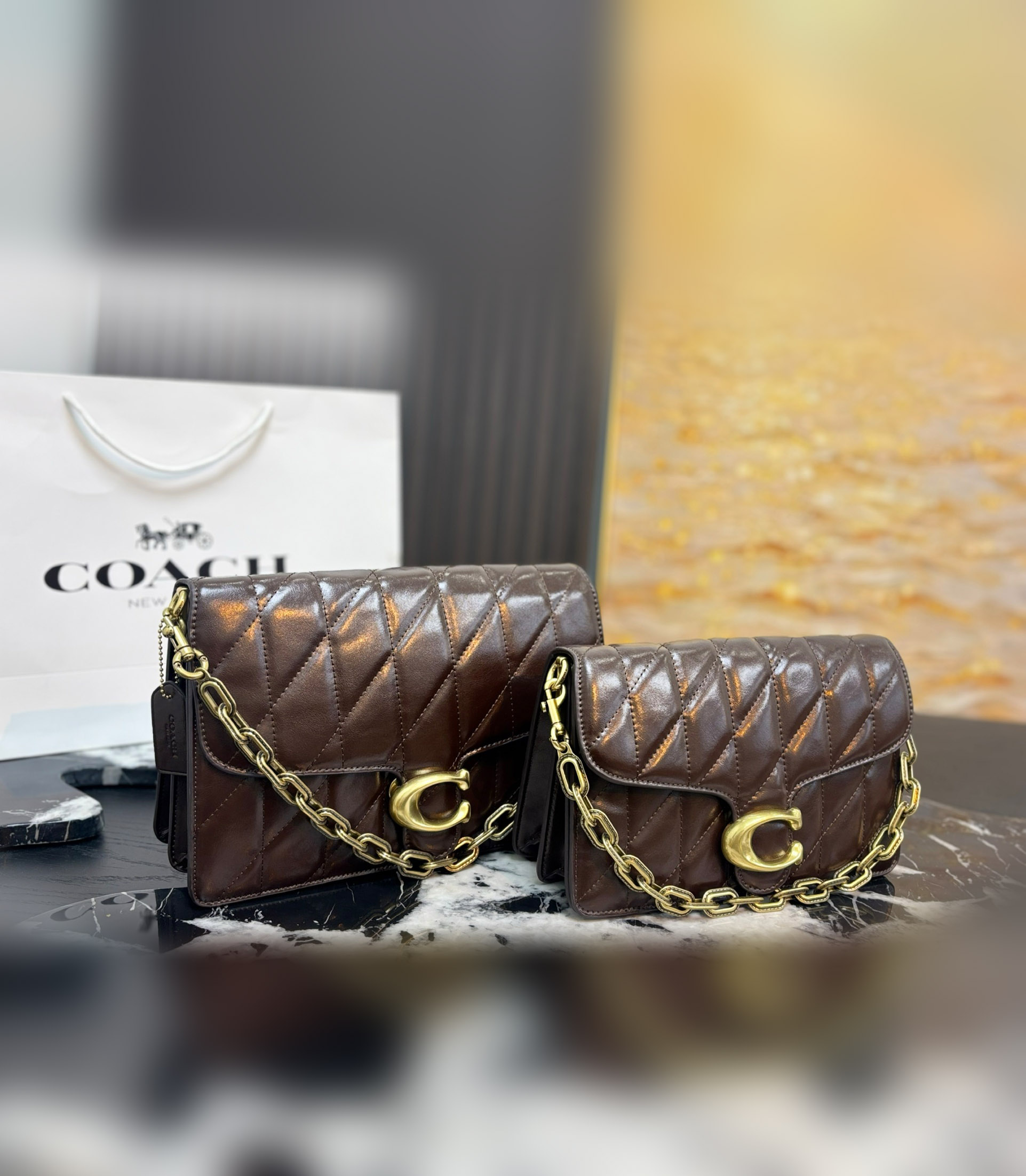 COACH Chain Tabby Quilted Chain Bag - Black, M