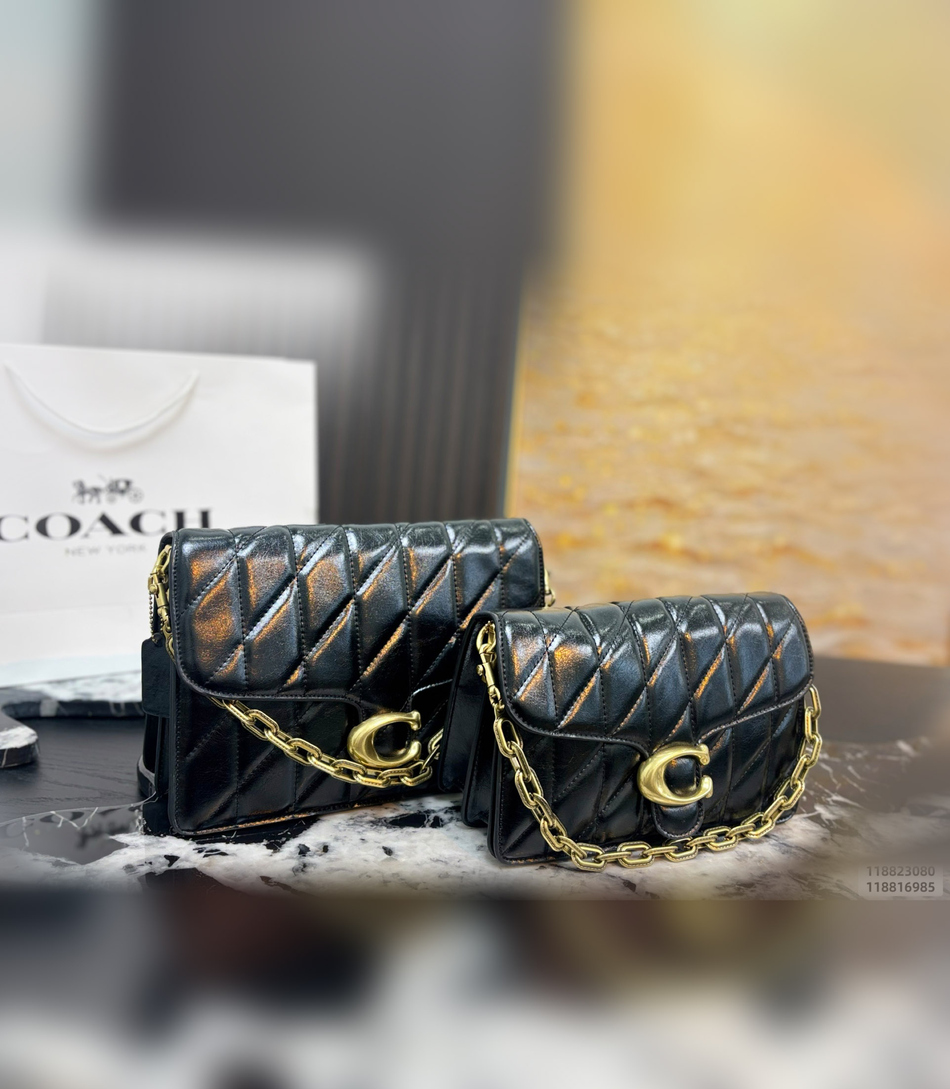 COACH Chain Tabby Quilted Chain Bag - Black, S