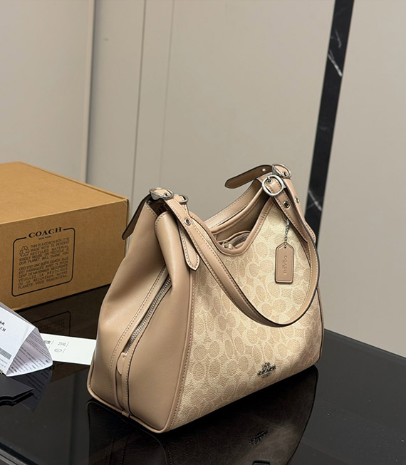 Coach Lori Signature Monogram 3-Compartment Hobo Shoulder Bag, Perfect Gift for Mom - Grey