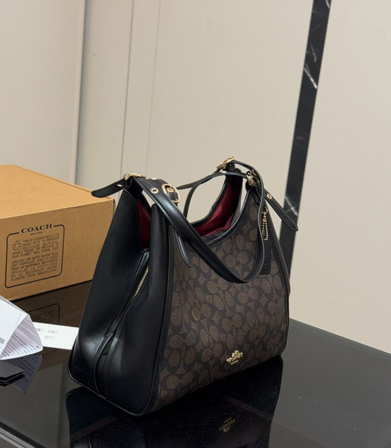 Coach Lori Signature Monogram 3-Compartment Hobo Shoulder Bag, Perfect Gift for Mom - Black